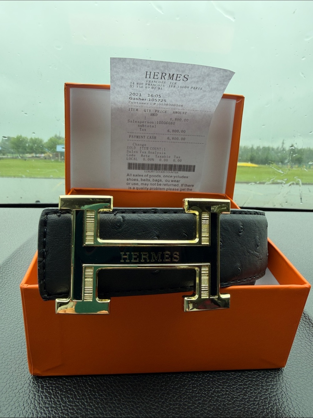 Hermes Black Leather Belt with Gold 'H' Buckle